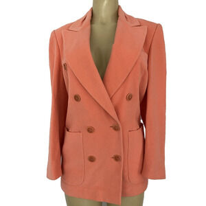 Escada Jacket Blazer Coral Peach Long Sleeve Cashgora Wool Double Breasted 34 4